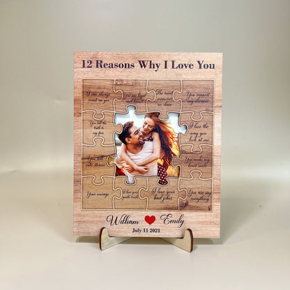 12 Reasons Why I Love You For Couples - Personalized Wooden Photo Plaque