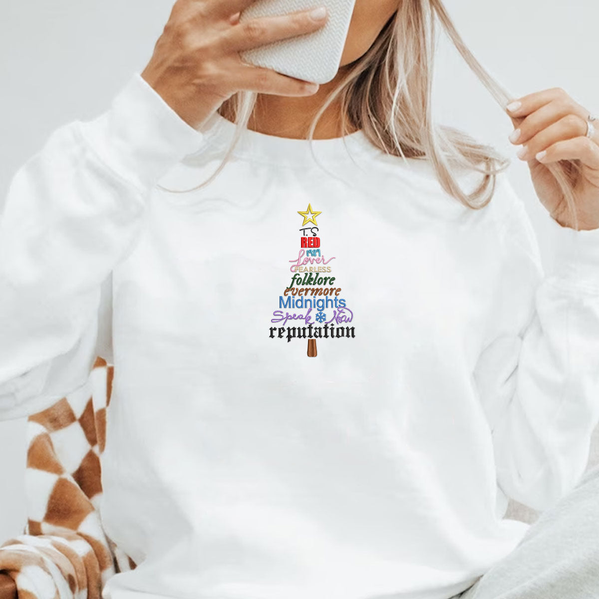 Christmas Album Tree Embroidery Sweatshirt Hoodie