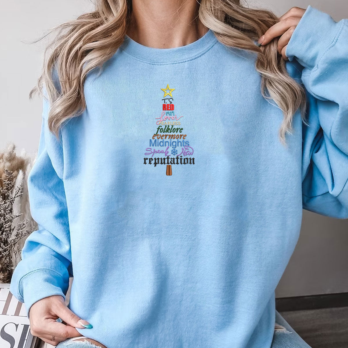 Christmas Album Tree Embroidery Sweatshirt Hoodie