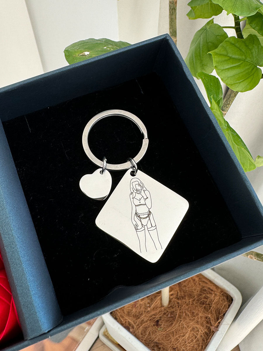 Custom Outlined Photo Spicy Key chain Valentines Day Gift