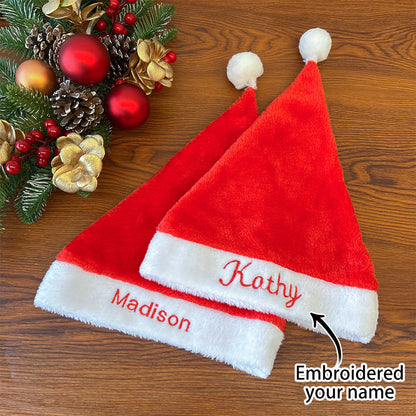 Embroidered Names Plush Velvet Santa Hat