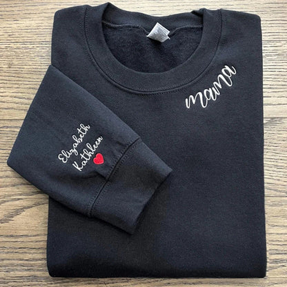 Custom Embroidered Mama Sweatshirt with Names on Sleeves