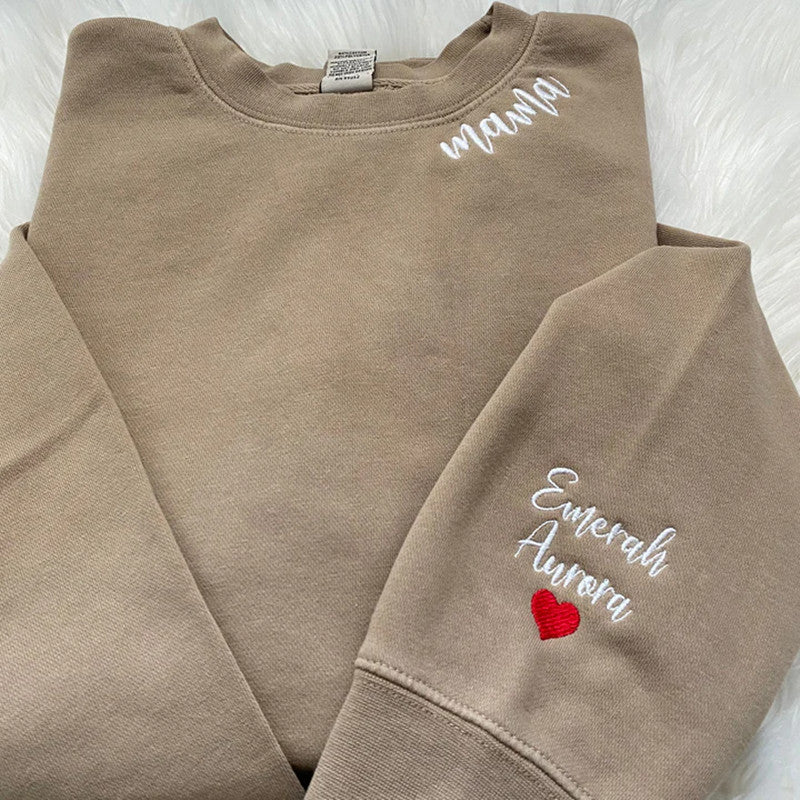 Custom Embroidered Mama Sweatshirt with Names on Sleeves