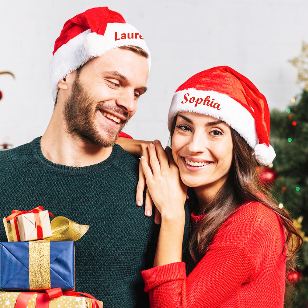 Embroidered Names Plush Velvet Santa Hat