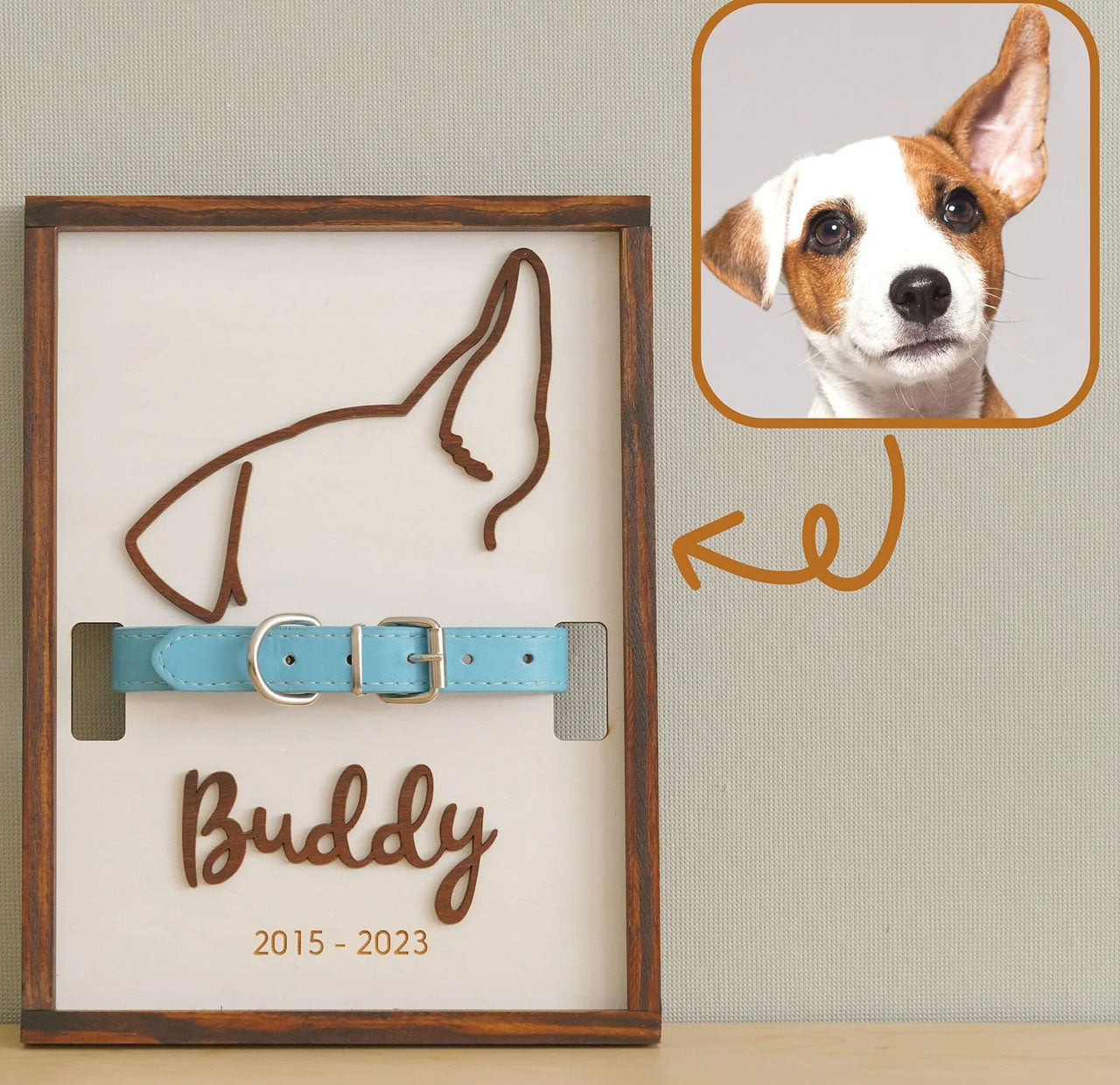 Personalized Pet Memorial Collar Wood Frame