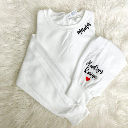 Custom Embroidered Mama Sweatshirt with Names on Sleeves