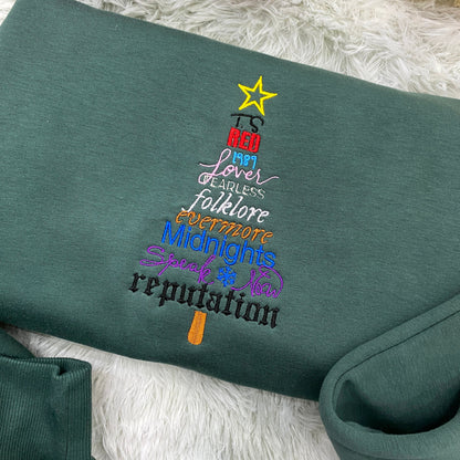 Christmas Album Tree Embroidery Sweatshirt Hoodie