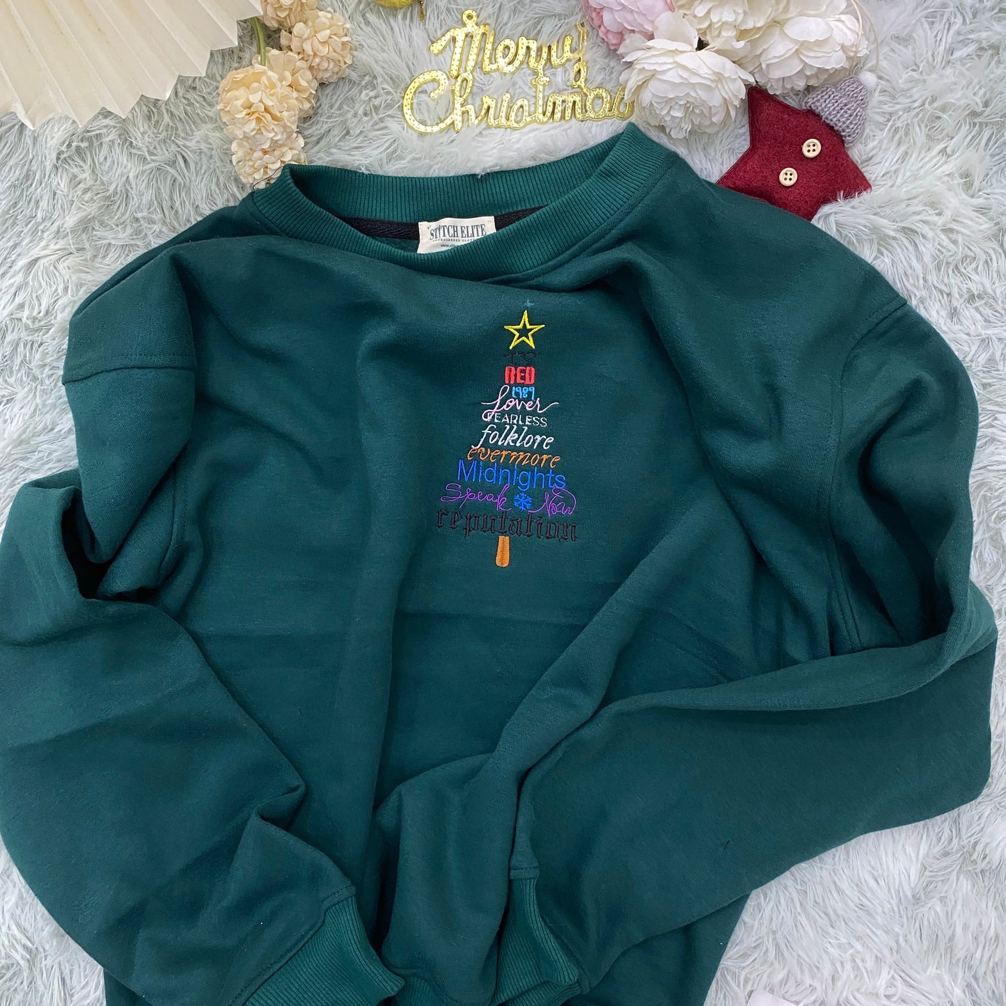 Christmas Album Tree Embroidery Sweatshirt Hoodie