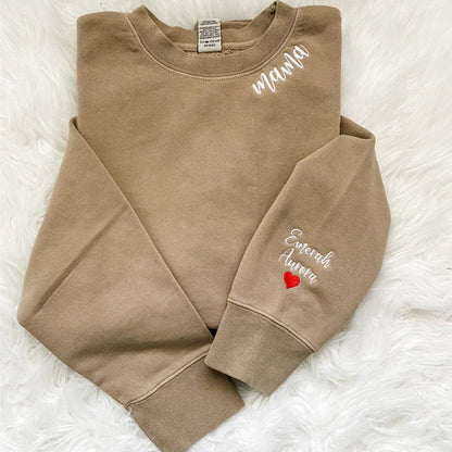 Custom Embroidered Mama Sweatshirt with Names on Sleeves